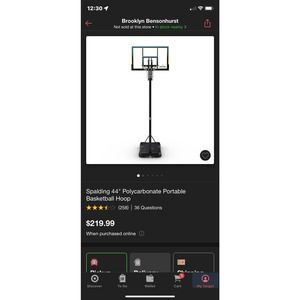 COPY - Spading 44" Polycarbonate Portable Basketball Hoop